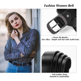 SUOSDEY Fashion Womens Leather Belts for Jeans Pants with Metal Pin Buckle Ladies Retro Vintage Leather Waist Belt black