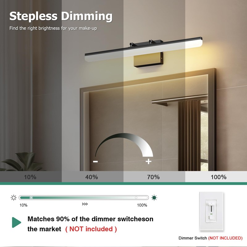 KELIDEN Black Vanity Light 24", 18W LED Bathroom Light Bar