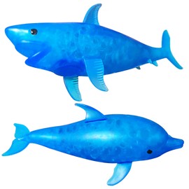 Squishy Shark Stress Ball Dolphin Squeeze Ball (2 Pack) Stretchy Water Beads Stress Relief Sensory Fidget Toys - Animal Squish Stress Balls for Kids and Adults, Ideal for Anxiety Relief, Calm, Focus