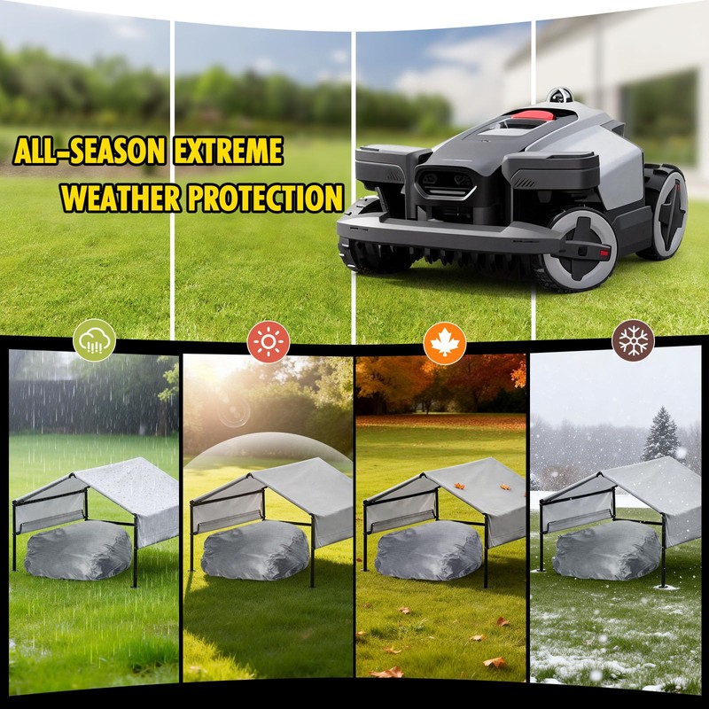 Robot Mower Garage + Waterproof Cover, 32"x30"x26" | Heavy Steel