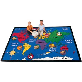 Carpets for Kids 1501 World Explorer Map Geography Classroom Rug 4ft 5in x 5ft 10in Rectangle Multi Color