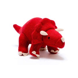 Best Years Small Knitted Red Triceratops Dinosaur Baby Rattle. Suitable from Birth