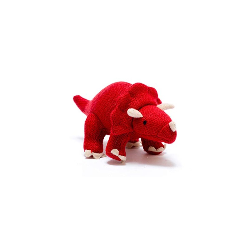Best Years Small Knitted Red Triceratops Dinosaur Baby Rattle. Suitable