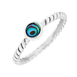 81stgeneration Women's 925 Sterling Silver Round Abalone Twisted Band Stackable Ring, Sterling Silver, Abalone Abalone Oreja marina