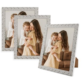 Golden State Art 8x10 Picture Frame Set of 3, Rustic Farmhouse Photo Frames with Plexiglass for Wall and Tabletop Display, Weaving Gray