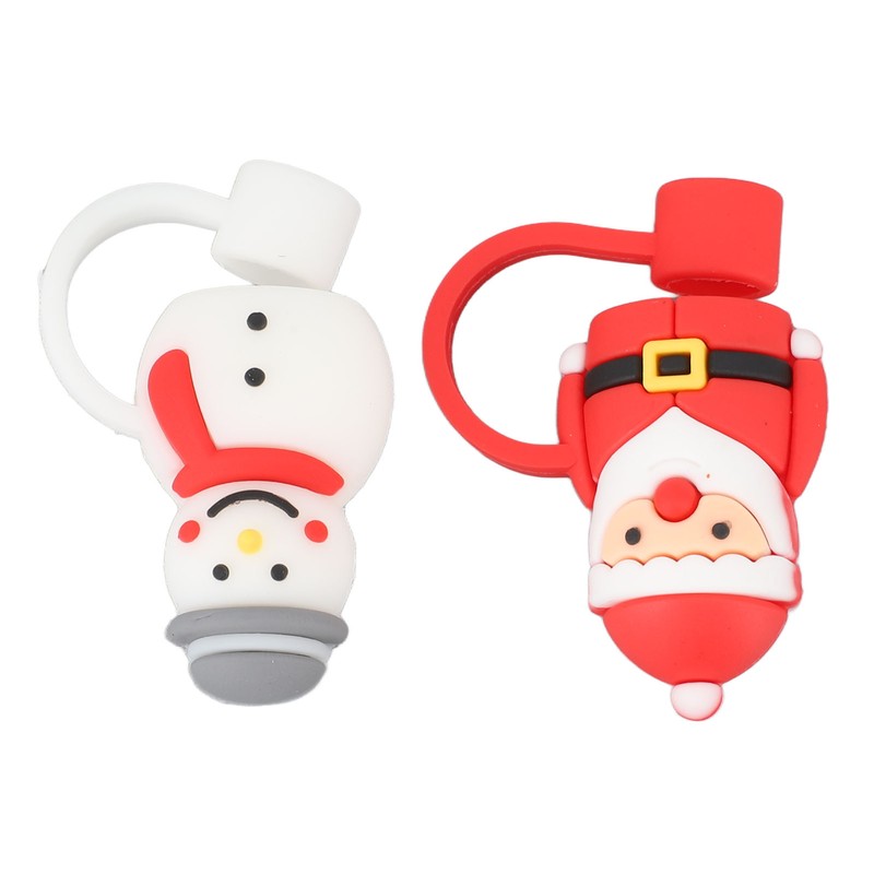 10Pcs Christmas Straw Covers Caps Cartoon Soft Silicone Christmas Straw