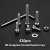 M4 Screws Set, 420 Pieces Cylinder Screws with Hexagon Socket