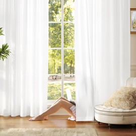 Anmao Non-See-Through Pure White Privacy Curtains for Living Room 90 Inch Length 2 Panels Set, Semi Sheer Light Filtering Window Curtains Drapes for Bedroom, 52 Inch Wide Each Panel