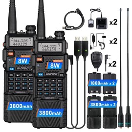 BAOFENG Radio UV-5R 8W Ham Radio(4pcs Batteries), Rechargeable 3800mAh Battery & 1800mAh Battery,Handheld Speaker Mic Long Range Radio Dual Band Two Way Walkie Talkie(2 Pack)
