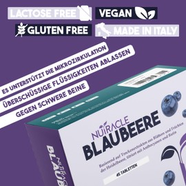 Nutracle Blueberry 600 mg 45 Tablets High Dose Microcirculation Legs, Capillaries, Veins, Eyes and Eyesight Detox for Circulation Titrated in Anthocyanins and Rutin