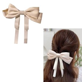 White Satin Bow Hair Clips for Girls Women Ribbon Bows Hair Barrettes for Wedding Party Hair Bow Clip Ribbon Tail Bowknot Hair Clips Accessories for Women Hair Ribbons Clip