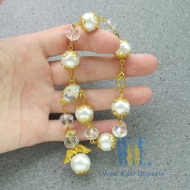 12 Pcs Baptism Favors Crystal Pearls Decade Rosaries with Gold Plated Accents - Recuerditos De Bautismo/Christening/Decenarios