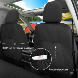 GIANT PANDA 2 PCS Front Seat Covers Custom Fit for Ford Explorer 2020 2021 2022 2023 2024 XLT,ST-Line,Limited,Timberline,7-Seat Three-Row Models(Front Seats Only),Faux Leather Stretch Fabric(Black)