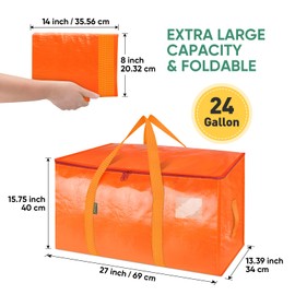 BALEINE 2-Pack Oversized Moving Bags with Reinforced Handles, Heavy-Duty Storage Tote for Clothes, Moving Supplies (Orange, 2-Pack)