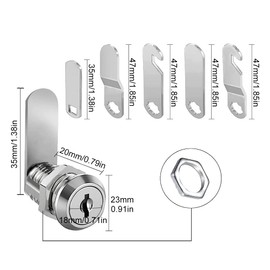 Mivanta Letter Box Lock 20 mm - Cabinet Lock with 5 Different Lock Plates and 4 Keys, High Quality & Versatile for Cupboard, Drawer and Letter Box