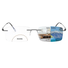 Photochromic Progressive Bifocal Reading Glasses Titanium Frameless Men's Reading Glasses UV400 Anti-blue Light Glasses
