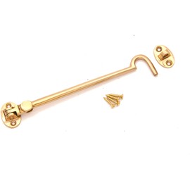 8" (200mm) Polished Brass Heavy Duty Brass Cabin Hook & Eye Silent Catch/Latch/Holder/Back Gate/Shed/Patio Door