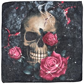 Zac's Alter Ego Large Smoking Cracked Skull & Roses Bandana/Face Mask/Wrist Wrap/Neckerchief