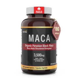 Herba Herba Organic Black Maca Root for Men 3500mg C 180 Capsules | Sourced from Peru | 10:1 Extract with Black Pepper | Premium Black Maca Root Capsules for Men & Women | Made in Canada