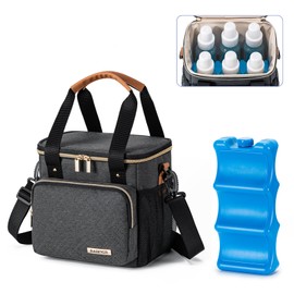 BABEYER Breastmilk Cooler Bag with Ice Pack Fits 6 Baby Bottles up to 9 Ounce, Breast Milk Pump Cooler Bag for Nursing Mom Daycare, Work, Travel-Dark Grey