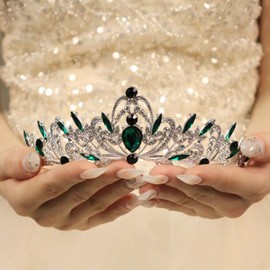 Rannyrena Silver Crystal Tiaras and Crowns for Women Sparkling Rhinestone Queen Crowns Princess Birthday Wedding Bridal Hair Accessories (Silver-green, Standard)