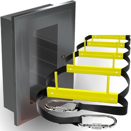 Built-in Fire Ladder 3 Story 25ft - Emergency Escape Ladders for Homes Include Aluminum Storage Box & Climbing Anchor Set - Window Ladder 3-Story - Wall Mounted Aluminium Ladders - Wall-Fixed Cabinet