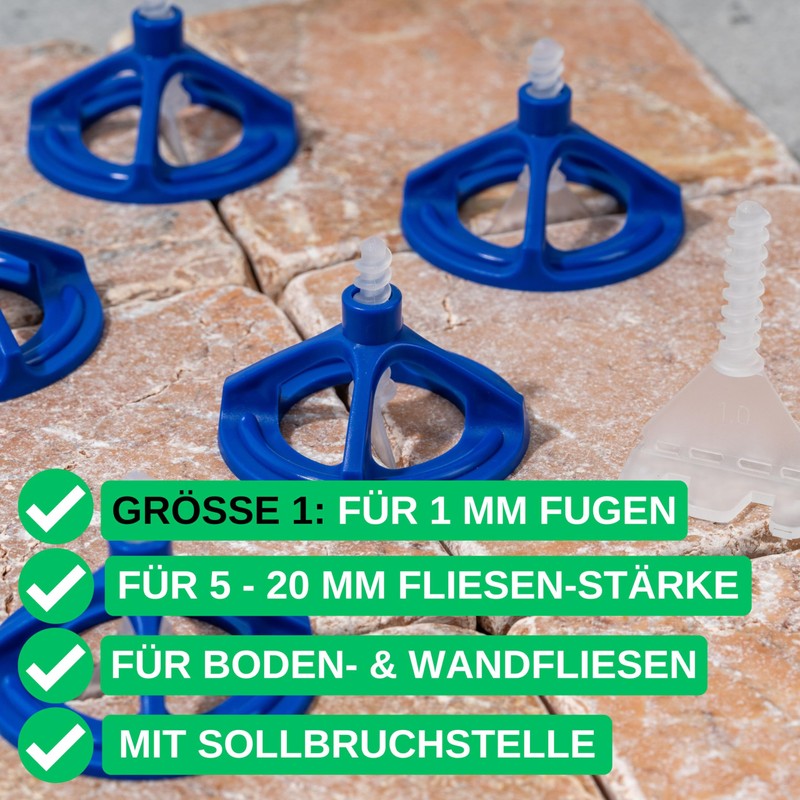 Tile Levelling System, 200 Piece Set, for 1 mm Joint