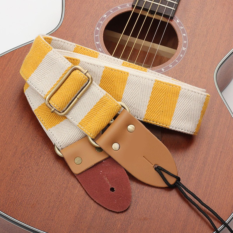 Guitar Strap Stylish Stripe Pattern Thickened Cotton Leather Adjustable Guitar