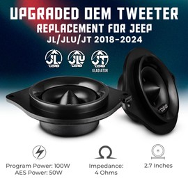 DS18 JL-TW 2.7" OEM Bullet Tweeter Replacement Upgraded Compatible with Jeep JL/JLU/JT 2018-2024 - 100 Watts RMS 4-Ohm 1" VC, OEM Plug N Play, Easy Installation, Pair