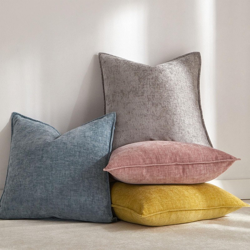 JUSPURBET Light Blue Chenille Throw Pillow Covers 22x22 inch Set
