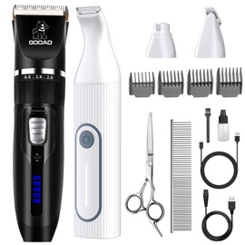 Gooad Dog Clippers Grooming Kit Hair Clipper -4 in 1Low Noise -Rechargeable-Cordless Quiet Paw Trimmer Nail Grinder, Trimmer Grooming for Thick Hair&Coats,Pet Shaver for Small and Large Dogs Cats