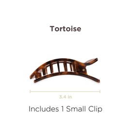 TELETIES - Small Flat Rectangle Clip - For Thin-Medium Hair - For Lounging, Travel, Yoga, & More - Strong Grip, Bendable Teeth, Comfortable Lay-Back Design - All Hair Textures - Tortoise