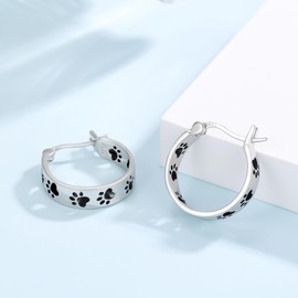 Dog Earrings for Women Small Hoops Earrings Sterling Silver Paw Print Huggie Hoop Earrings Puppy Hoops Cat Pet Paw Hoops Huggie Earrings Cartilage Earrings Cute Jewelry Gifts for Women Teen Girls,