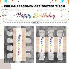 Fosdaling Table Runner Birthday, Colourful Happy Birthday Tablecloth, Suitable for Children's Birthday Party Decoration of Boys and Girls (White)