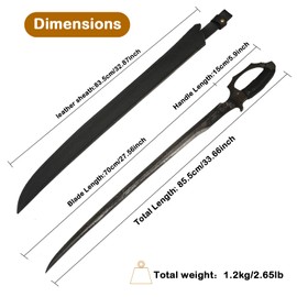 Pirate Sword High Carbon Steel Blade,34" Full Tang Machete for Cutting Trees Heavy Duty,Outdoor Survival Hunting