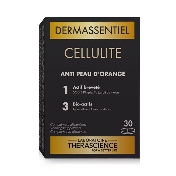 DermasSENTIAL CELLULITE | Anti-Mudling Action | Clinically proven effectiveness | Superoxide Melon Dismutase | 3 Bioactive Quercetin Bromelain Aronia | | 30 Tablets | THERASCIENCE Laboratory