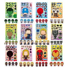 60 Pieces Make-a-face Stickers Pack, Mixed & Matched with 20 Heroes Characters(3 of Each) Stickers, Make Your Own Sticker Sheets for Party Decoration, Class Reward, Book Decor, Birthday Gifts