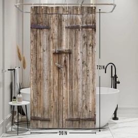 SDOTPMT 90 x 183 cm Wooden Plank Shower Curtain Vintage Brown Barn Door Bath Curtain Wood Rustic Floor Farmhouse Rural Landscape Bath Curtain Polyester for Bathroom Bath Curtain with Hooks