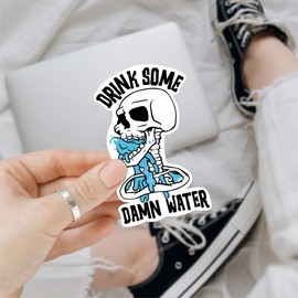 3 Pcs Drink Some Damn Water Sticker, Skull Skeleton Hydrate or Diedrate Die-Cut, Drink Water Stickers, Drink Reminder Sticker, Funny Skeleton Stickers for Laptop Bottle Phone Car Helmet 3"x3"