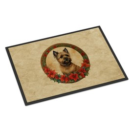 Caroline's Treasures DAC2336JMAT Cairn Terrier Christmas Flowers Doormat Front Door Mat Indoor Outdoor Rugs for Entryway, Non Slip Washable Low Pile, 24H X 36W