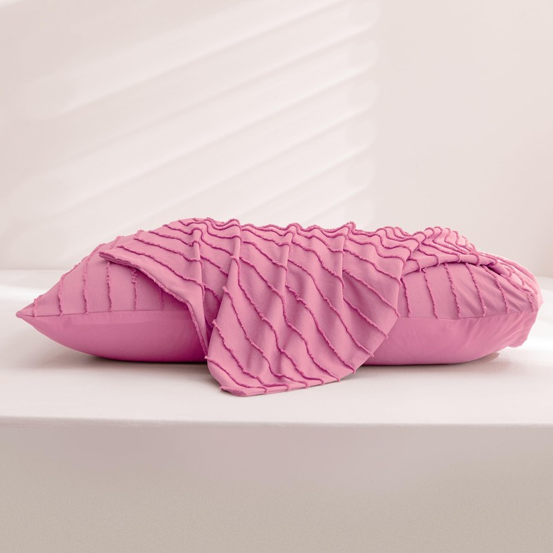JELLYMONI Pillowcases Standard Size Bright Pink 2 Pack Boho Striped