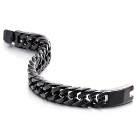 COOLSTEELANDBEYOND Masculine Mens Stainless Steel Large Black Curb Chain Bangle Bracelet, Polished(CA)