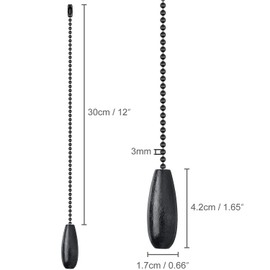 Dotlite 2Pack Black Wooden Ceiling Fan Pull Chain Extender, 12in Decorative Fan String Pulls Extension,3mm Diameter Beaded Chain Pulls Ornaments with Connector