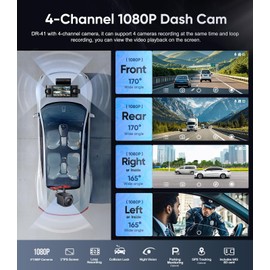 4 Channel Dash Cam Front and Rear Inside Left Right, 1080P Dash Camera for Cars,Car Camera with 3" IPS Screen,Night Vision,Included 64GB Card,Support Optional GPS, 24/7 Recording Parking Mode