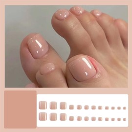 24pcs Nude Press On Toenails Short Square Fake Toenails Solid Color Acrylic Toe Nail Press Ons Full Cover Glue On Toenails Artificial Toenails Glossy Stick On Toenails For Women Reusable Manicure