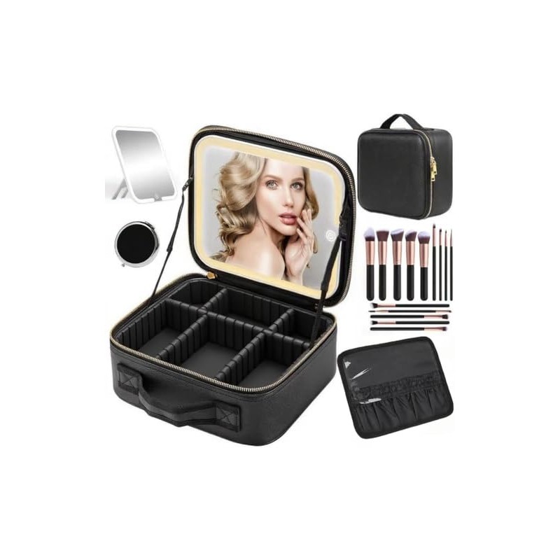 Bolsa de Maquillaje Profesional con Espejo LED, con Pequeño Espejo