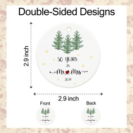 50th Golden Anniversary 2024, 50 Year Anniversary Mr and Mrs Gifts for Couple, 50th Wedding Anniversary for Parents, 2.9" Ceramic 50th Anniversary Keepsake Christmas Decoration