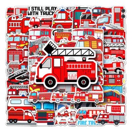 Fire Truck Stickers for Kids 50 Pcs Vinyl Waterproof Cartoon Stickers for Laptop Water Bottle Skateboard Bumper Computer Luggage Bike Car,Cute Trendy Fire Engine Sticker for Teen Kids