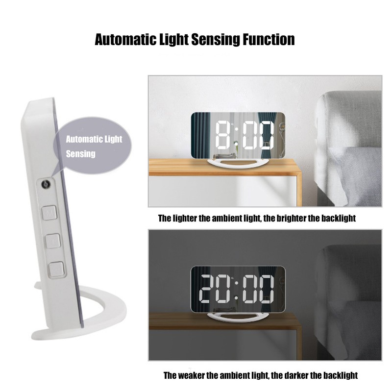 LED Digital Alarm Clock USB Charging Mirror Clock with 4