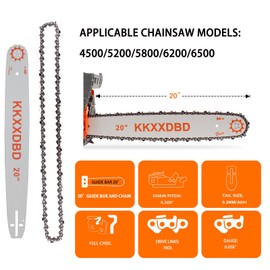 KKXXDBD 20 Inch Chainsaw Guide Bar and Chain, Advance Cut Replacement for Chainsaw, .325” Pitch, .058" Gauge, 76 Drive Links. Fit for 45CC 52CC 58CC 62CC Chainsaw